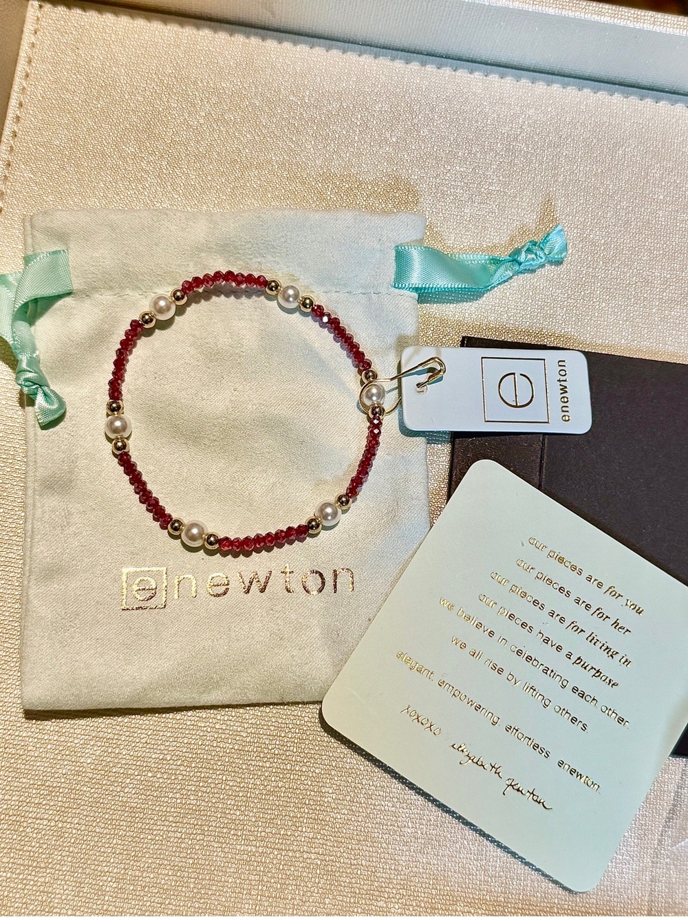 Enewton Red Bead Gold & Pearl Bracelet New